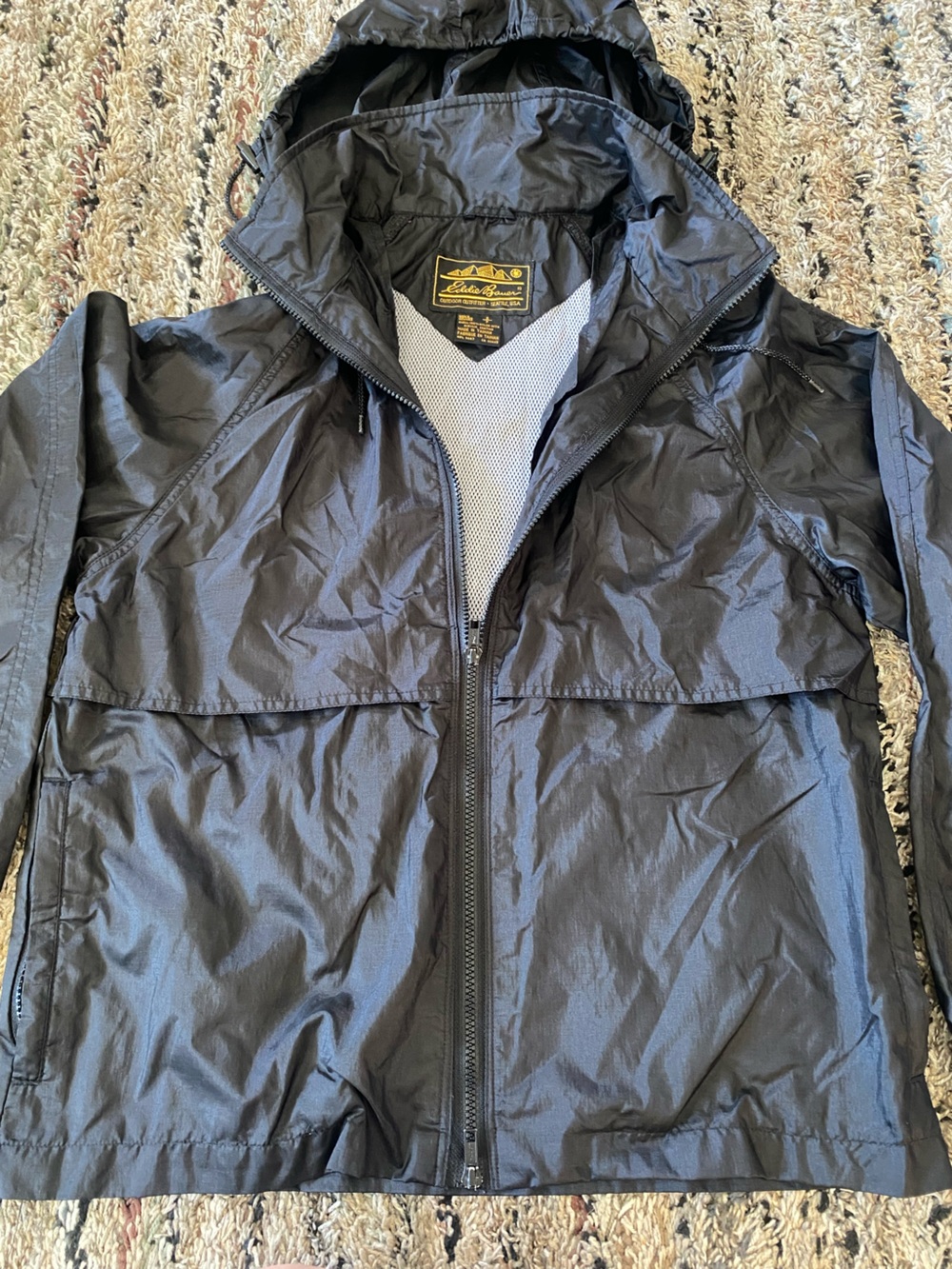 Eddie Bauer Men's Black Hooded Windbreaker Jacket. Small